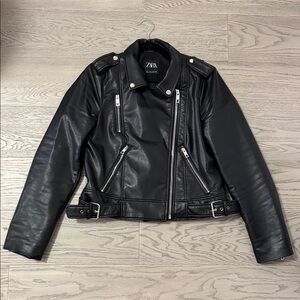 Zara Black Faux Leather Biker Jacket
